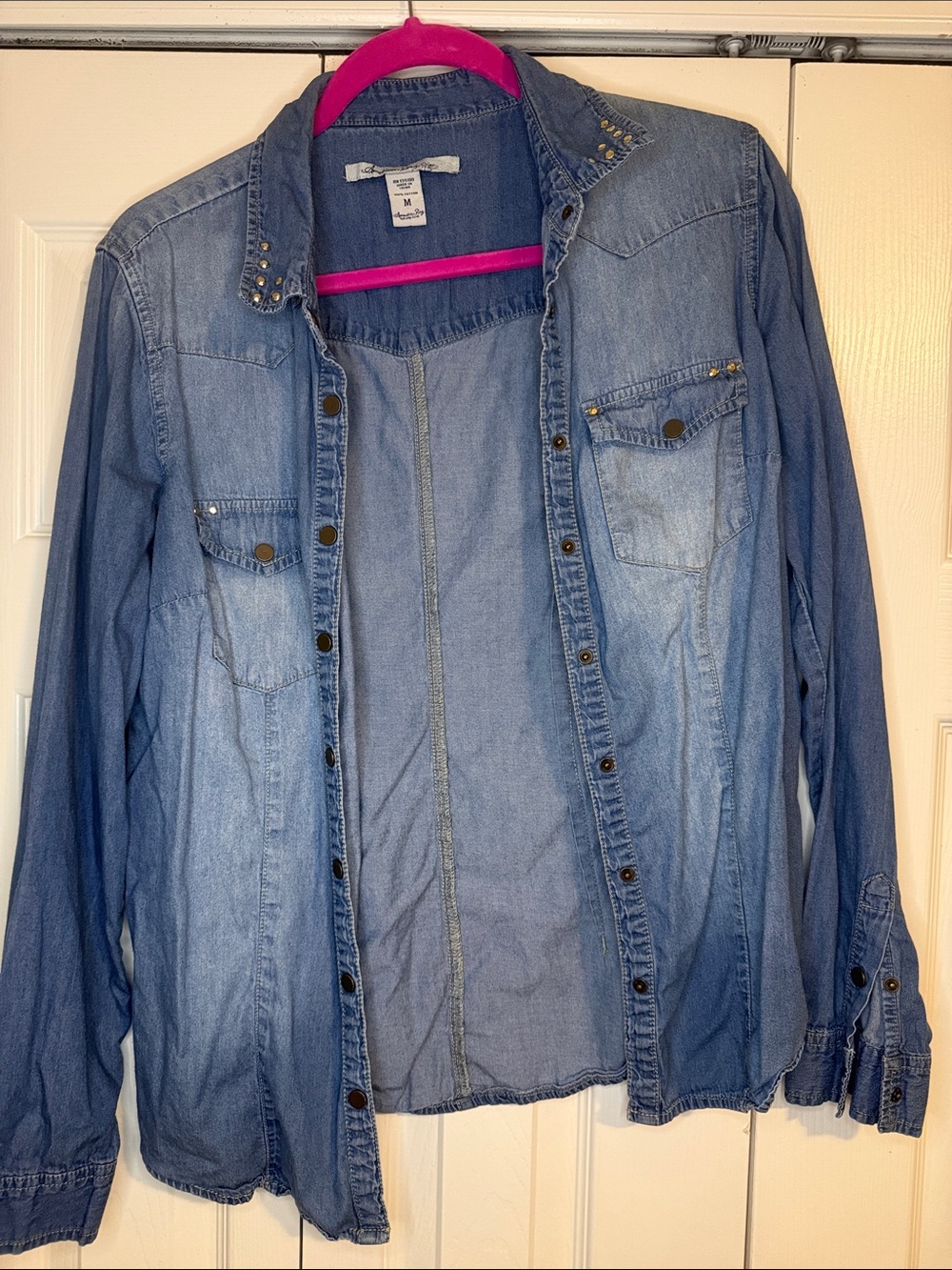 American Rag Light Blue Stud-Detail Denim Jacket